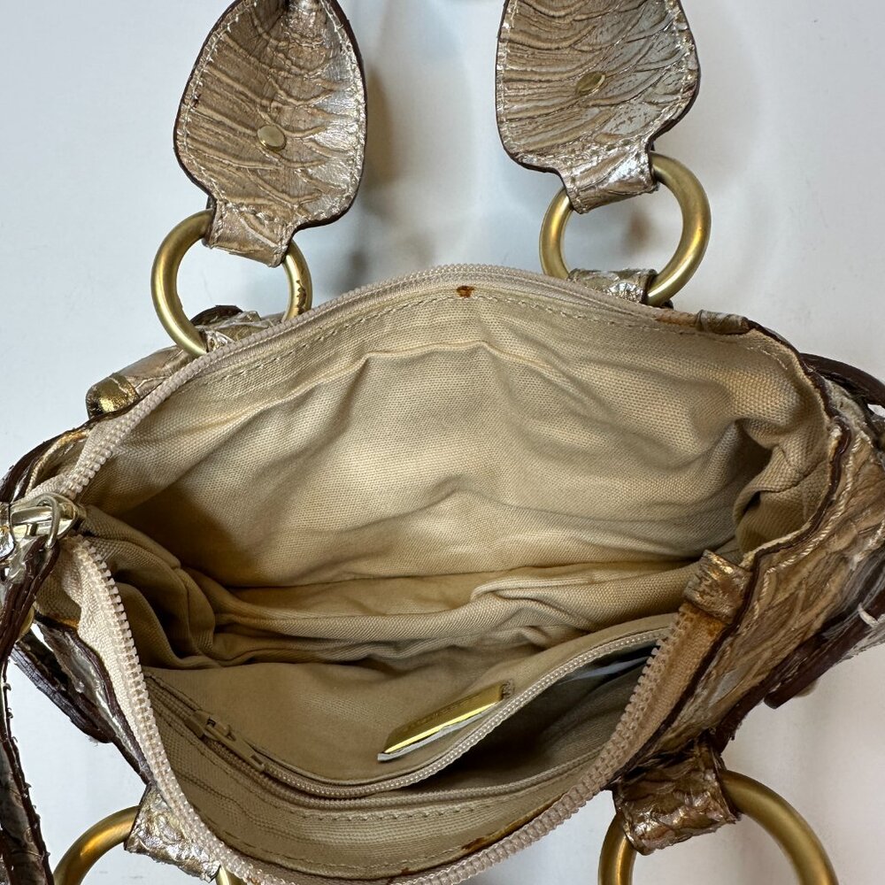 Coccinelle Gold Leather Snakeskin Handbag with Removable Strap - Picture 5 of 6